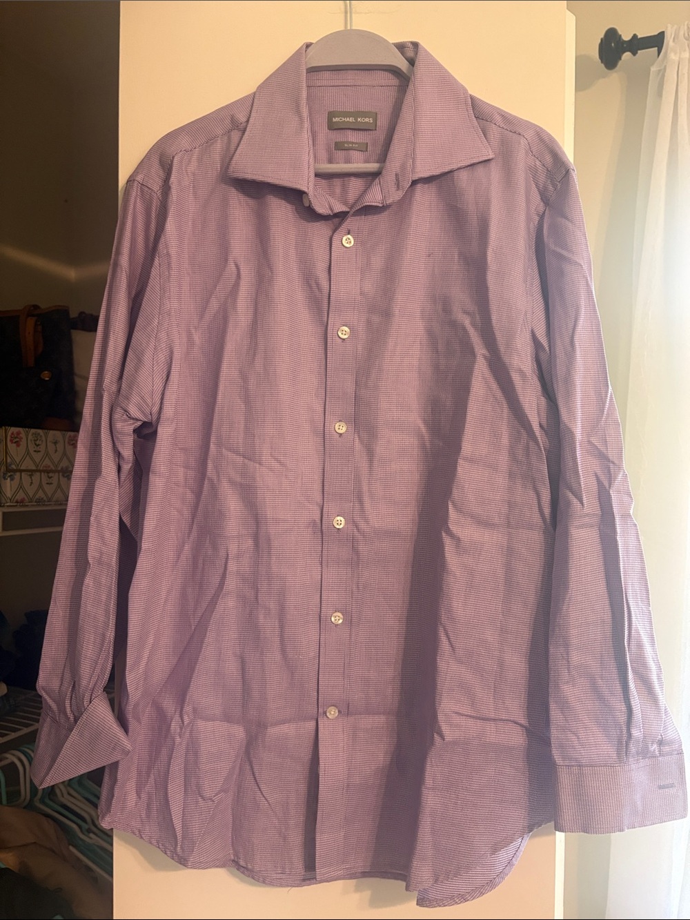 Michael Kors Men's Lavender Micro-Check Dress Shirt